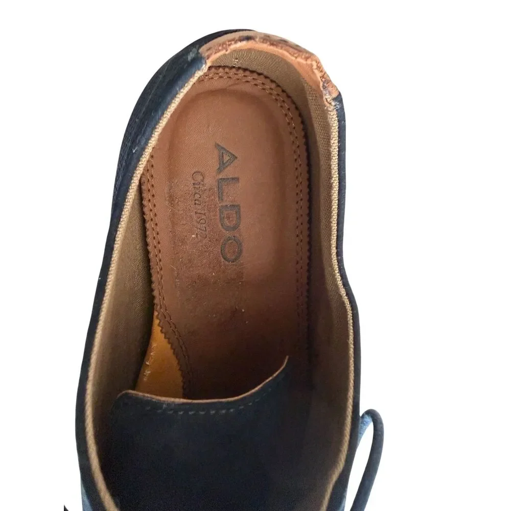 ALDO Suede Cap-Toe Oxfords Dark Navy Blue Textured Casual Dress Shoes  - NWOB